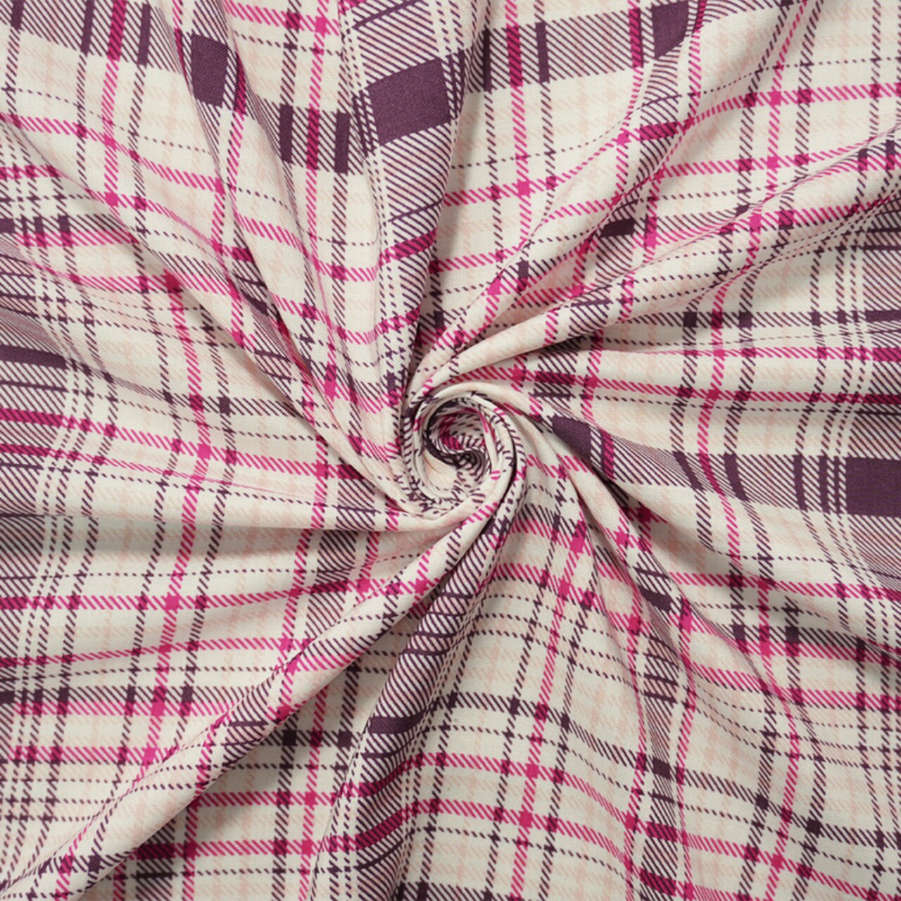 Purple-Pink-White Rayon Plaid Printed Challis Woven Fabric By the Yard
